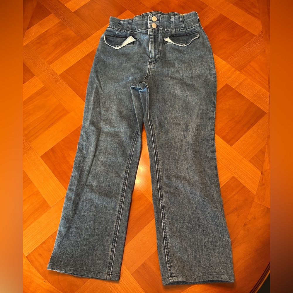 Anthropologie Maeve 28 Bombshell Slim Straight Jeans Cropped Medium Wash